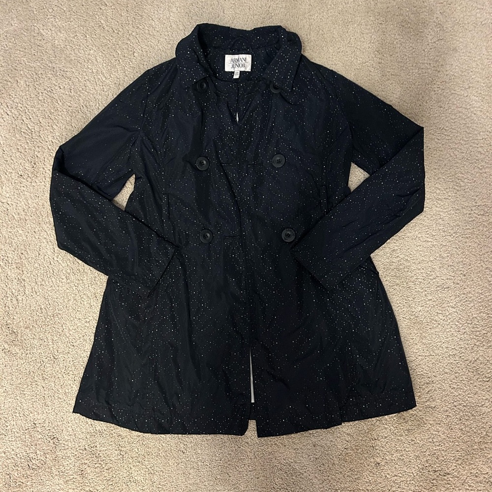 Armani Junior Black Sparkle Trench Coat